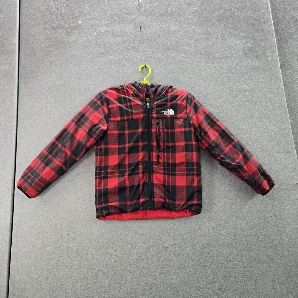 The North Face Boys Jacket M (10/12) Red Puffer Jacket Plaid Reversible READ